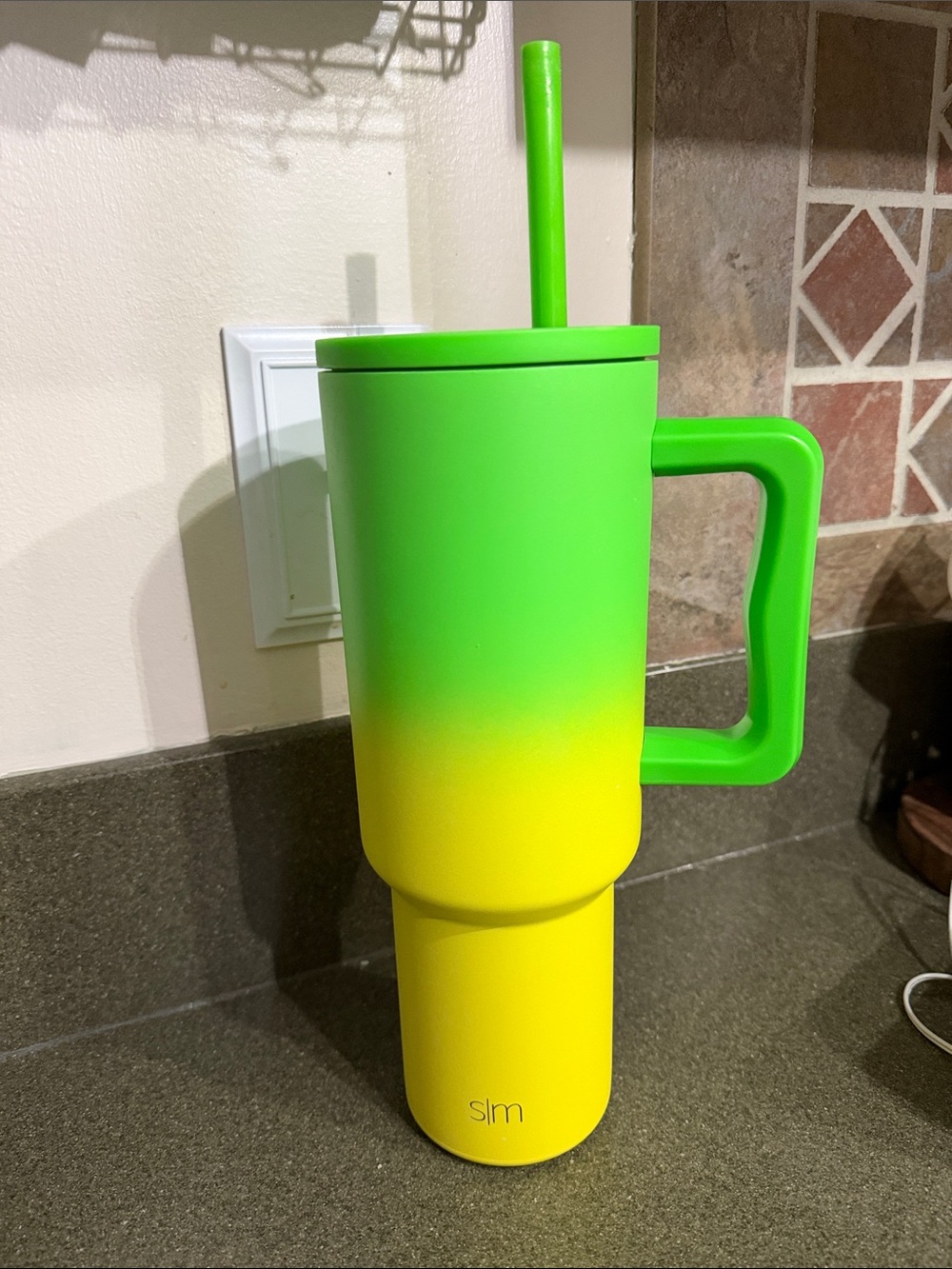 Green to Yellow Ombre Insulated Tumbler with Handle and Straw